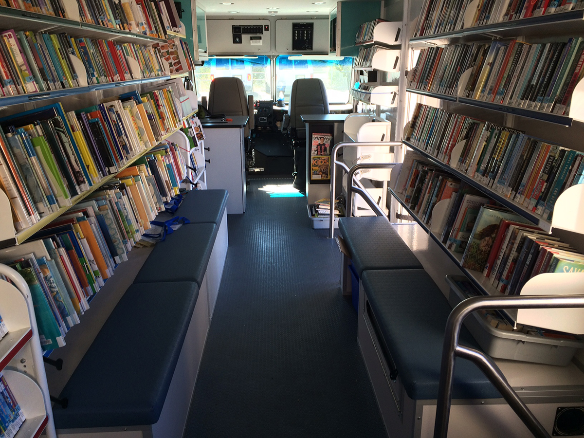 Acore shelves in a bookmobile